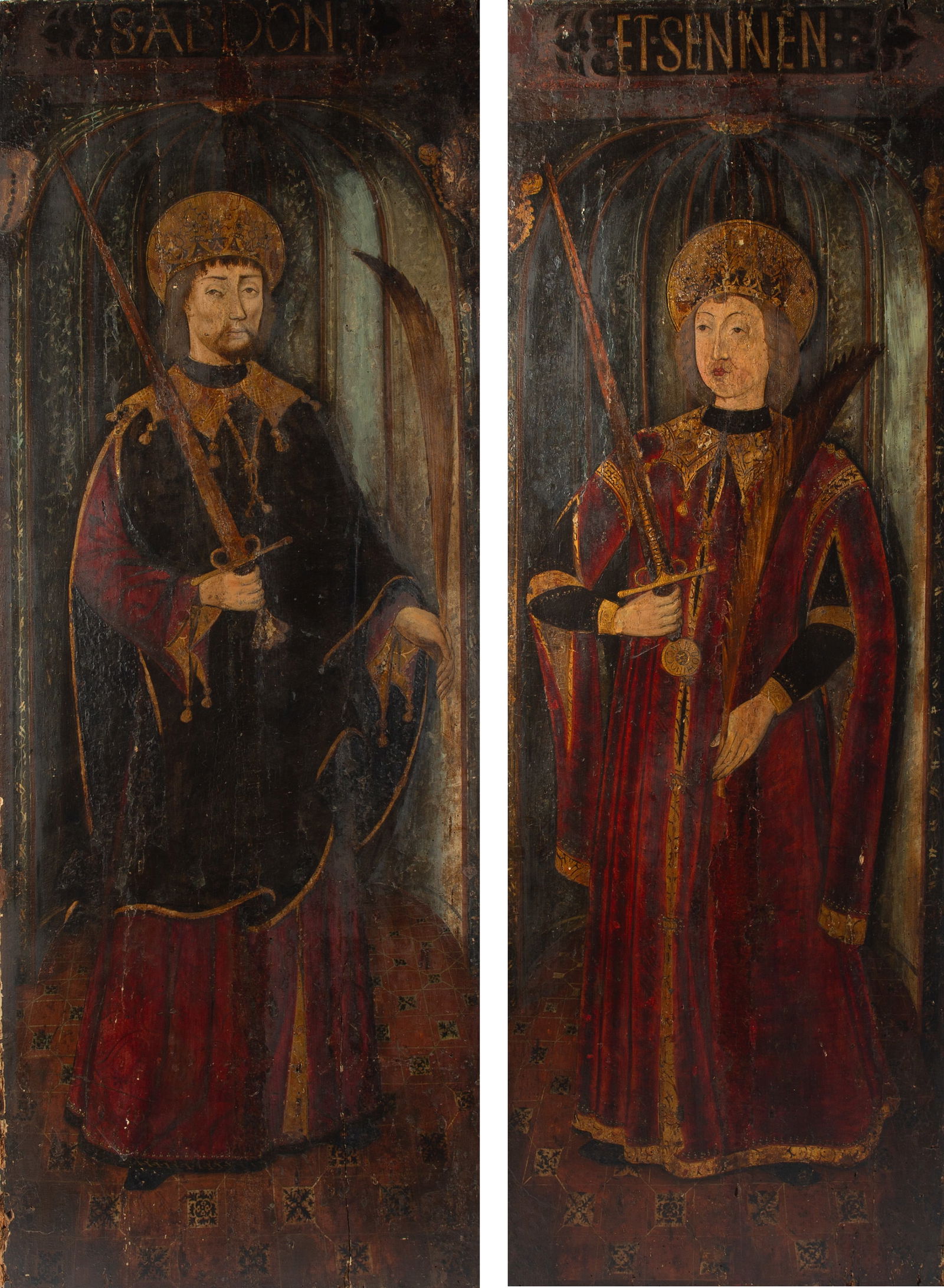 A PAIR OF DUTCH ST ABDON AND ST SENNEN PAINTINGS, LIKELY 15 CENTURY (1 of 5)