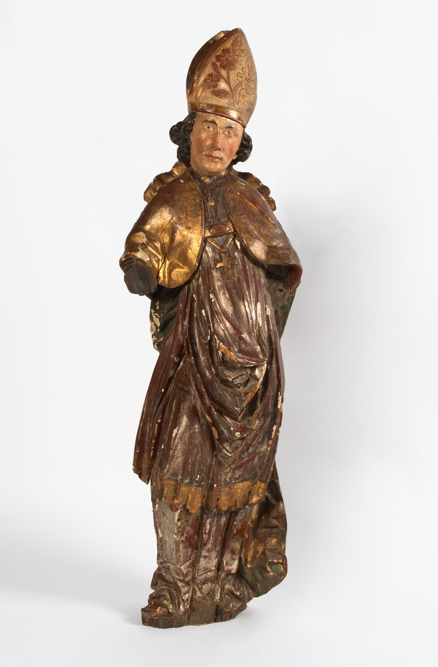 POLYCHROME PAINTED AND CRAVED WOOD SCULPTURE OF BISHOP, CONTINENTAL SCHOOL, LIKELY 17TH CENTURY (1 of 5)