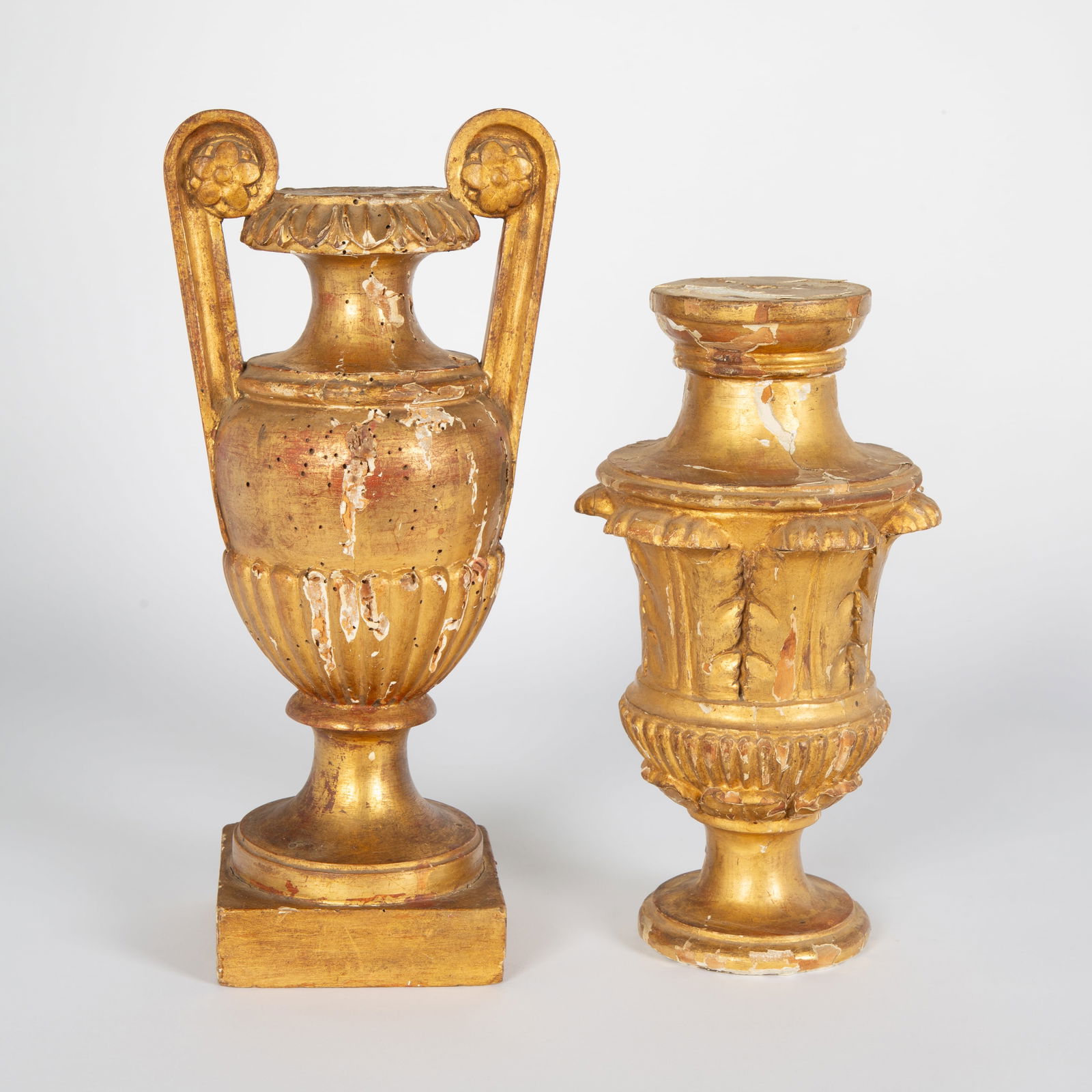 A PAIR OF ITALIAN NEOCLASSICAL STYLE GILT WOOD URN-FORM CANDLESTICKS, 18TH/19TH CENTURY (1 of 5)