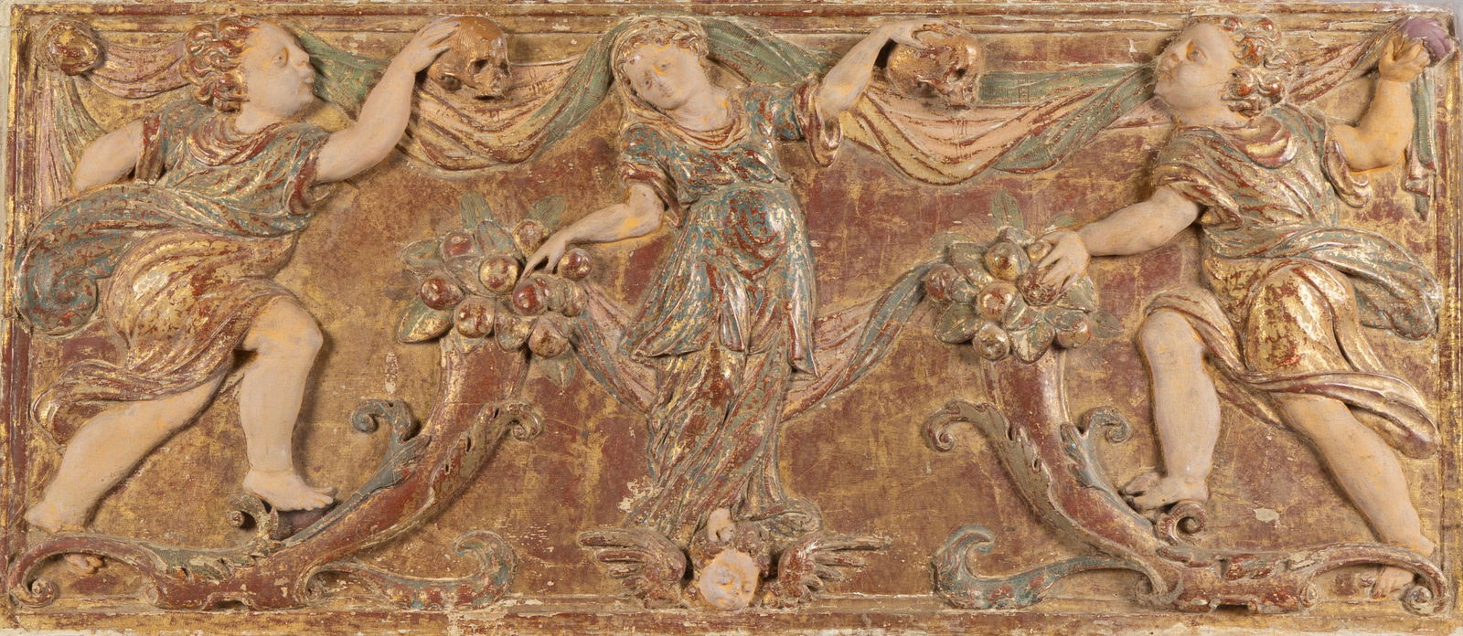 CARVED, GILT AND PAINTED WOOD BAROQUE STYLE WALL PLAQUE (1 of 3)