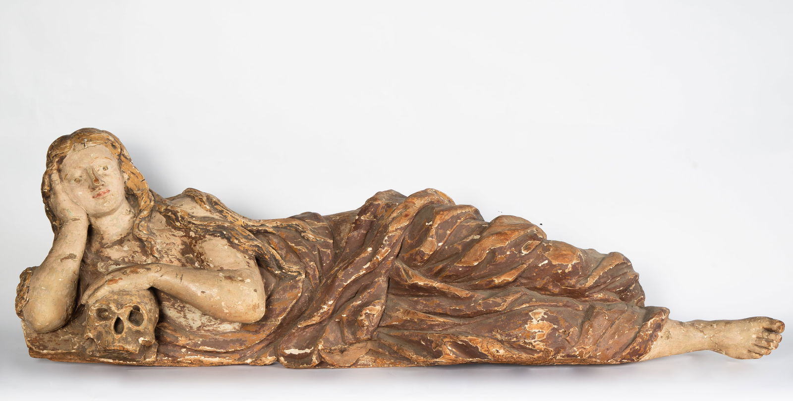 NEAR LIFE-SIZE PAINTED CARVED WOOD FIGURE OF MAGDALENE (1 of 5)