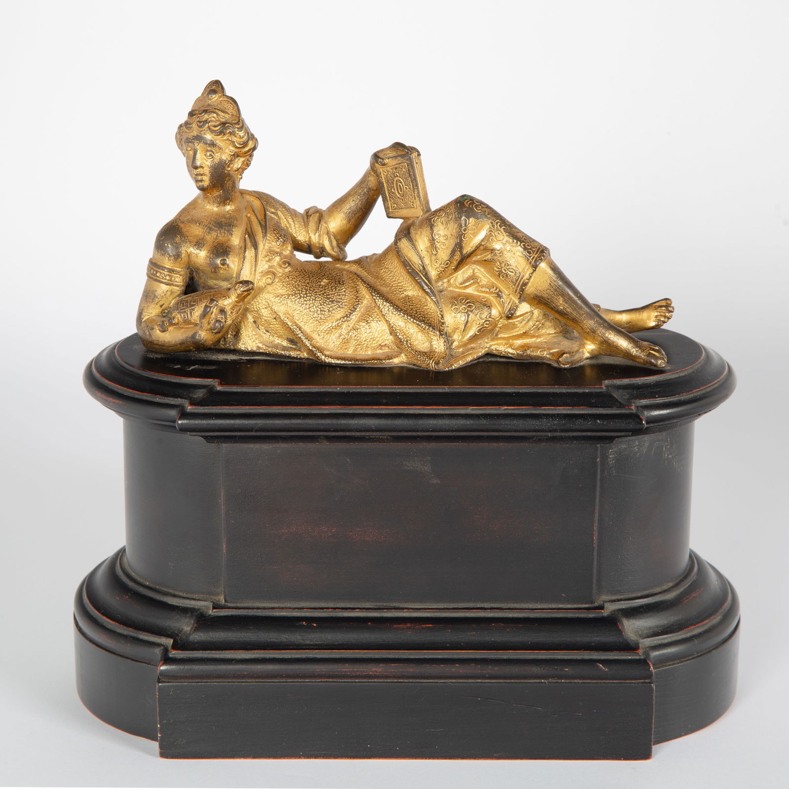 EUROPEAN 19TH CENTURY GILT-BRONZE RECLINING FEMALE FIGURE (1 of 4)