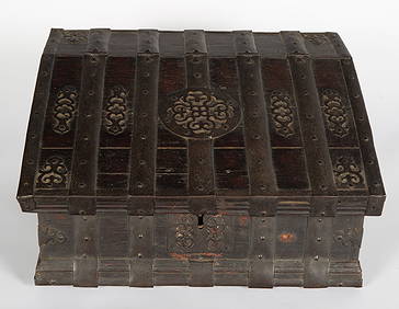 Brass Bound Indian Chest With Secret Compartment - 19th Century Brass Bound Indian Chest With Secret Compartment - 19th Century