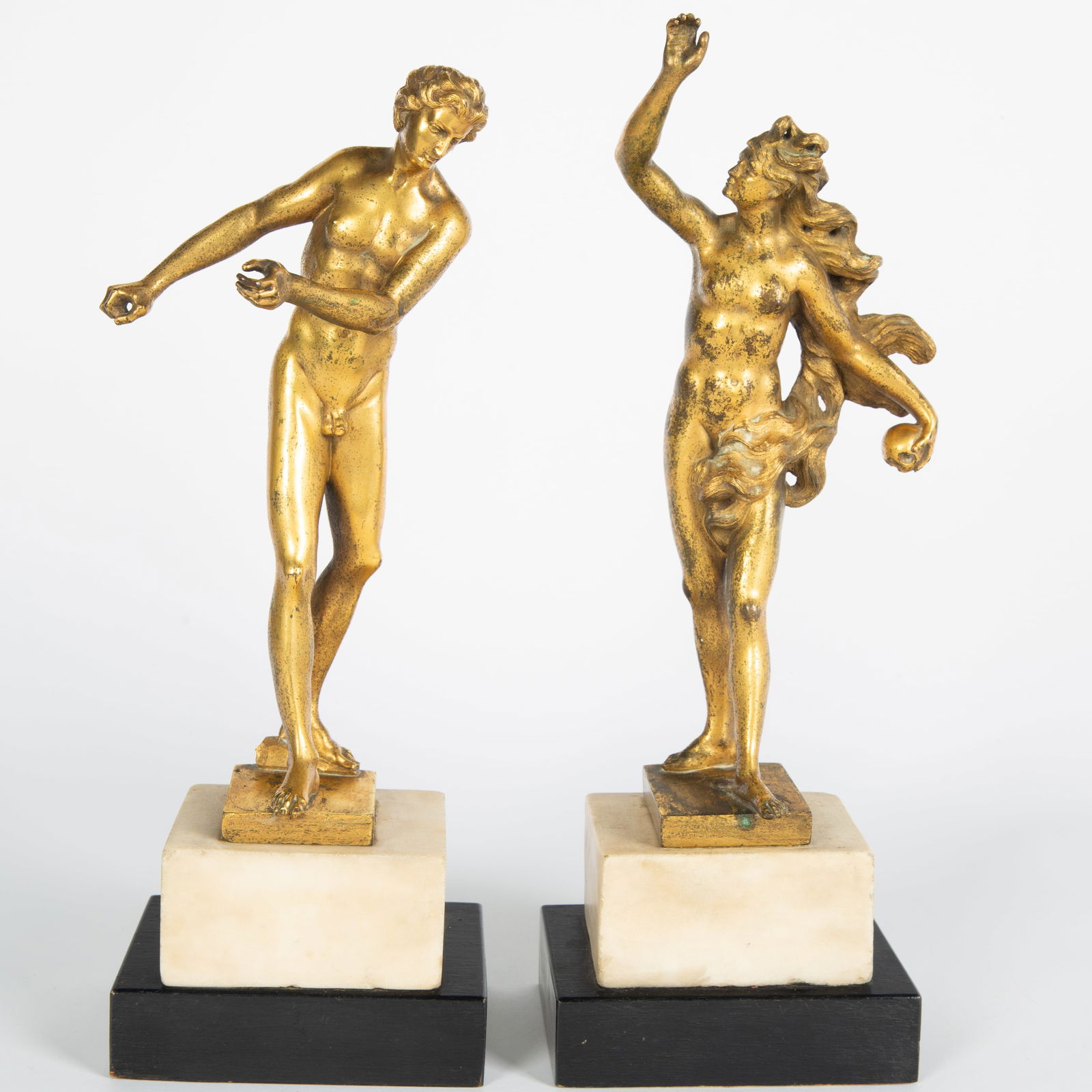 A PAIR OF GILT BRONZE AND MARBLE SCULPTURE PEN STANDS, 19TH CENTURY (1 of 5)