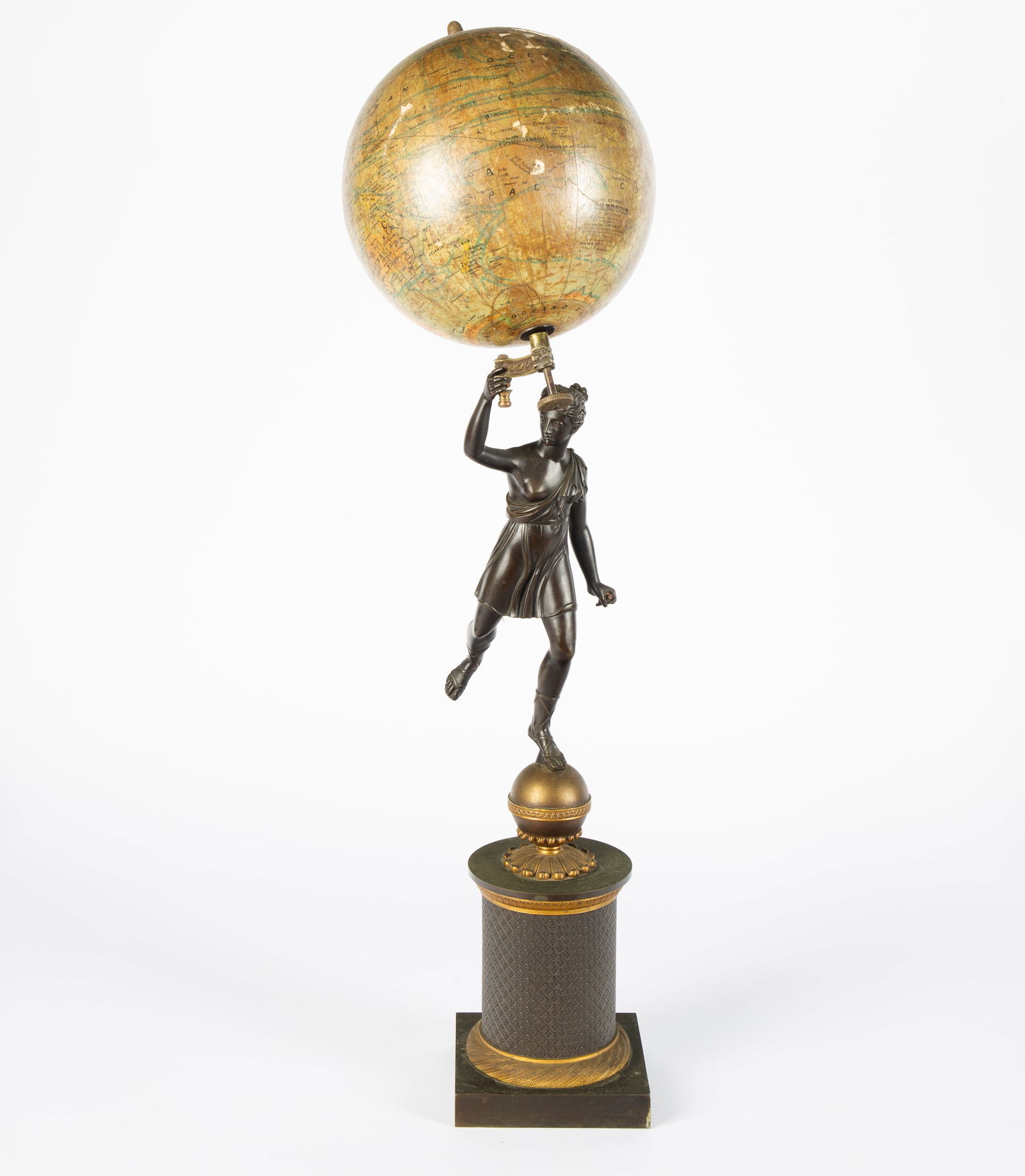 FRENCH TERRESTRIAL GLOBE BRONZE STATUE, CIRCA 1900S (1 of 7)