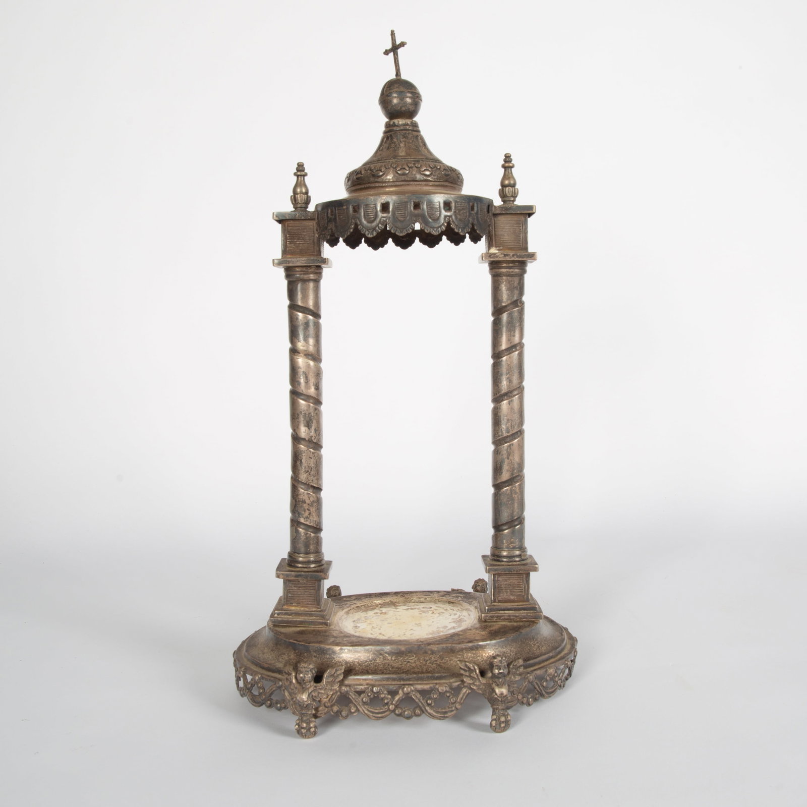 ENGLISH SILVER PLATE TABERNACLE, 19TH CENTURY: ENGLISH SILVER PLATE TABERNACLE, 19TH CENTURY marked with crown stamp on base; dimensions: 46 x 23 x 18 cm (18 1/8 x 9 x 7 1/8 in.), weight: 38.58 ozt