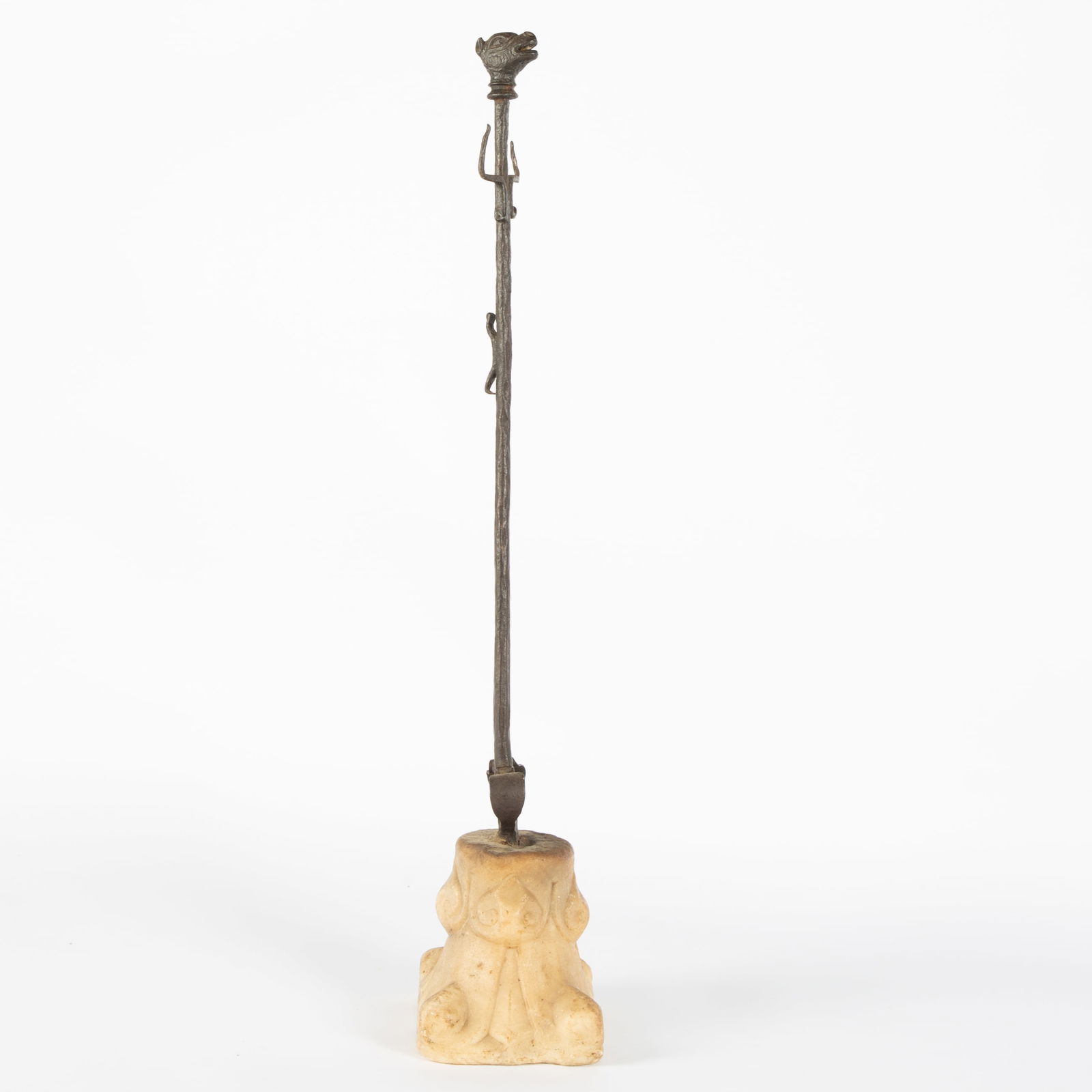 ANTIQUE CAST IRON AND CARVED STONE FIREPLACE TOOL HOLDER (1 of 4)