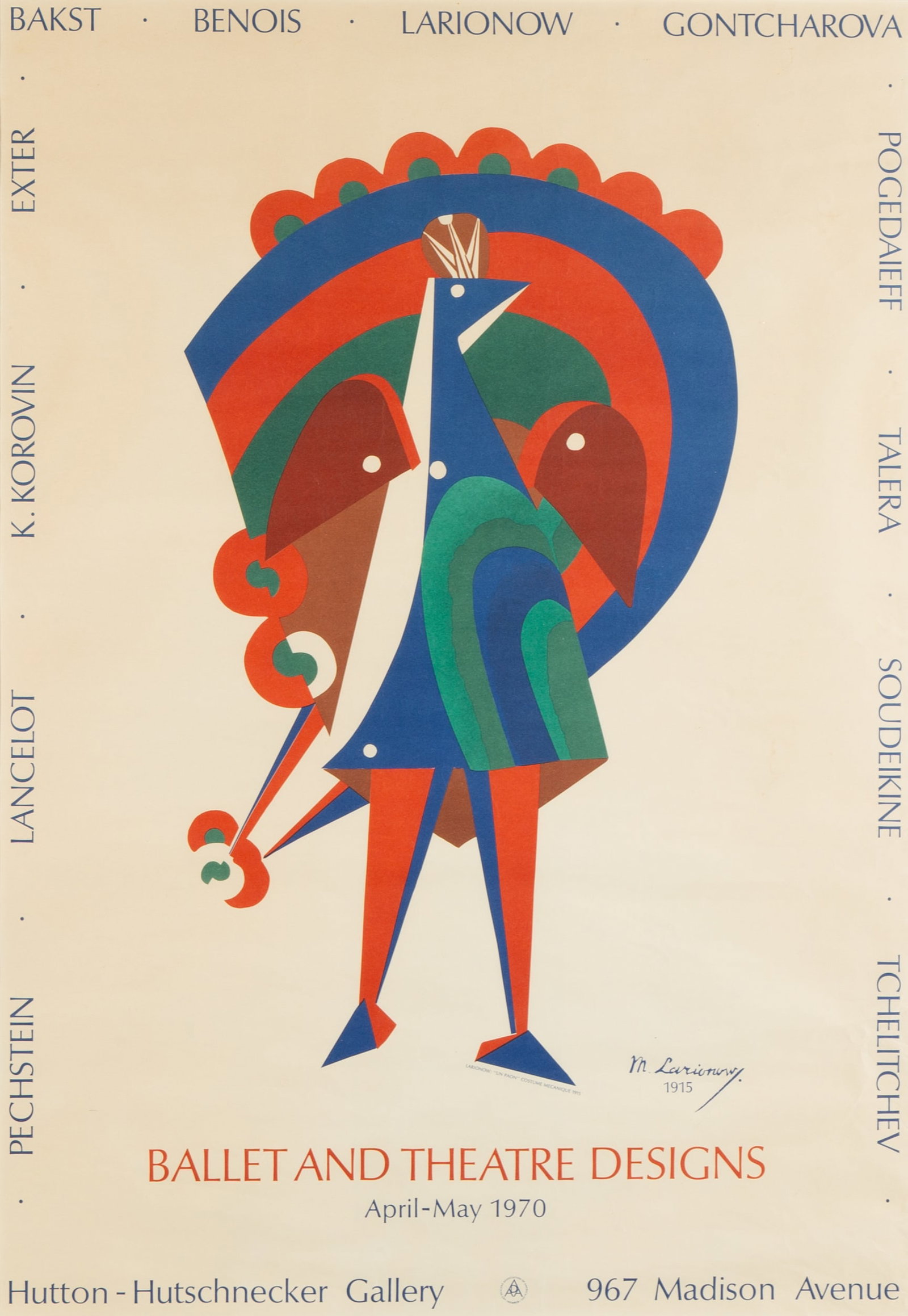 EXHIBITION POSTER FOR HUTTON-HUTSCHNECKER GALLERY BY MIKHAIL LARIONOV (MOLDOVAN-FRENCH 1881-1964) (1 of 3)