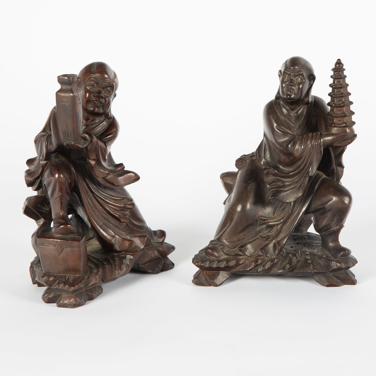 A PAIR OF ANTIQUE CHINESE CARVED ROSEWOOD FIGURES (1 of 4)