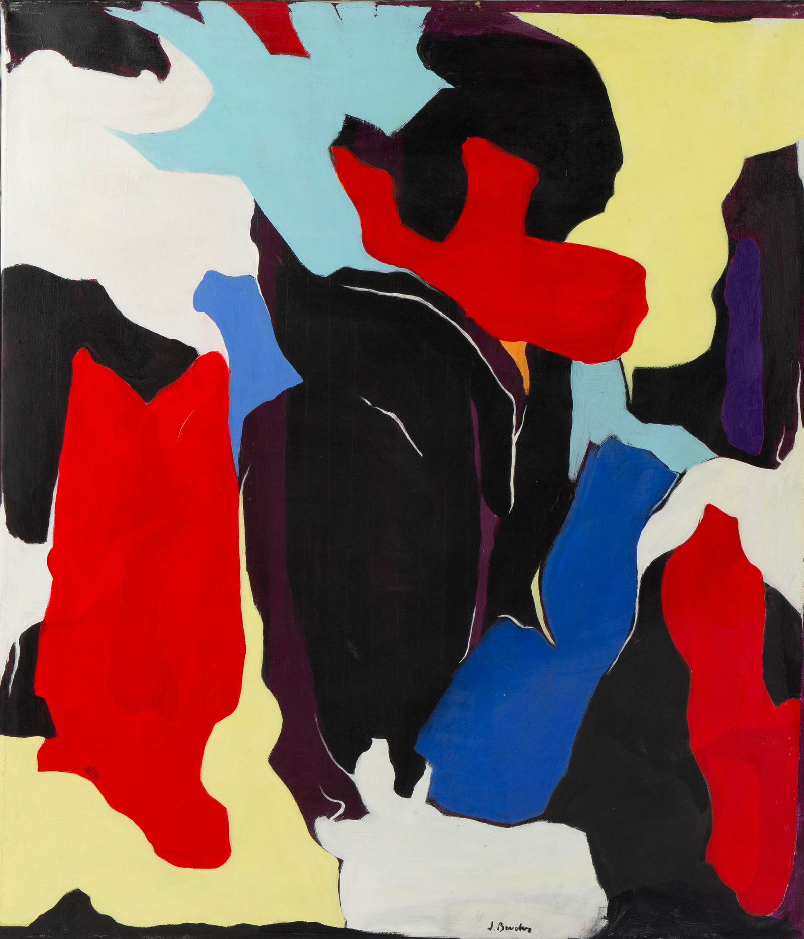 JAMES BROOKS (AMERICAN 1906-1992): JAMES BROOKS (AMERICAN 1906-1992) Erget, 1980 acrylic on canvas 117 x 101.5 cm (46 1/2 x 40 in.) framed dimensions: 125 x 110 cm (49 1/4 x 43 1/4 in.) signed bottom center, titled and dated on verso E