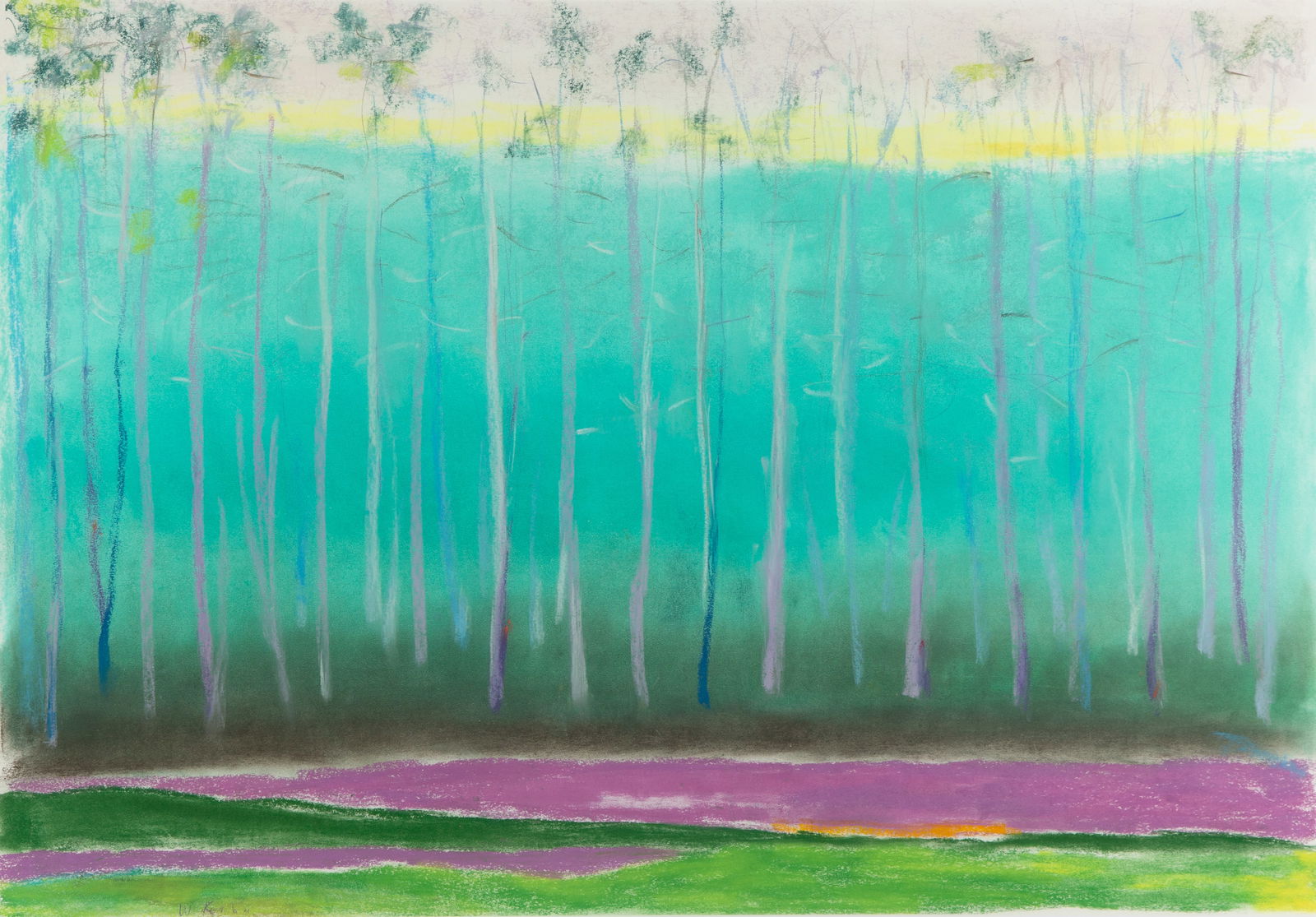 WOLF KAHN (GERMAN-AMERICAN 1927-2020): WOLF KAHN (GERMAN-AMERICAN 1927-2020) Untitled (purple, teal and yellow) pastel on paper 76 x 112 cm (30 x 44 in.)[sheet] framed dimensions: 89 x 122 cm ( 35 x 48 in.) signed lower left PROVENANCE Pri