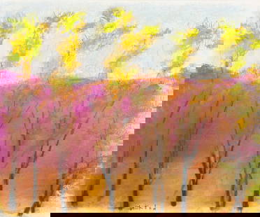 WOLF KAHN (GERMAN-AMERICAN 1927-2020): WOLF KAHN (GERMAN-AMERICAN 1927-2020) Locust Trees over Magenta pastel on paper 35.6 x 43 cm (14 x 17 in.) [sheet] framed dimensions: 51.5 x 59 cm (20 1/4 x 23 1/4 in.) signed lower left PROVENANCEPri