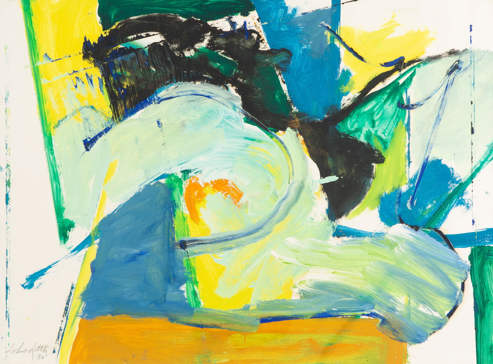 JOHN LITTLE (AMERICAN 1907-1984): JOHN LITTLE (AMERICAN 1907-1984) Figuration, 1980 oil on rag paper laid on canvas 56.5 x 75.6 cm (22 1/4 x 29 3/4 in.) framed dimensions: 61 x 81.3 cm (24 x 32 in.) signed and dated lower left PROVENA