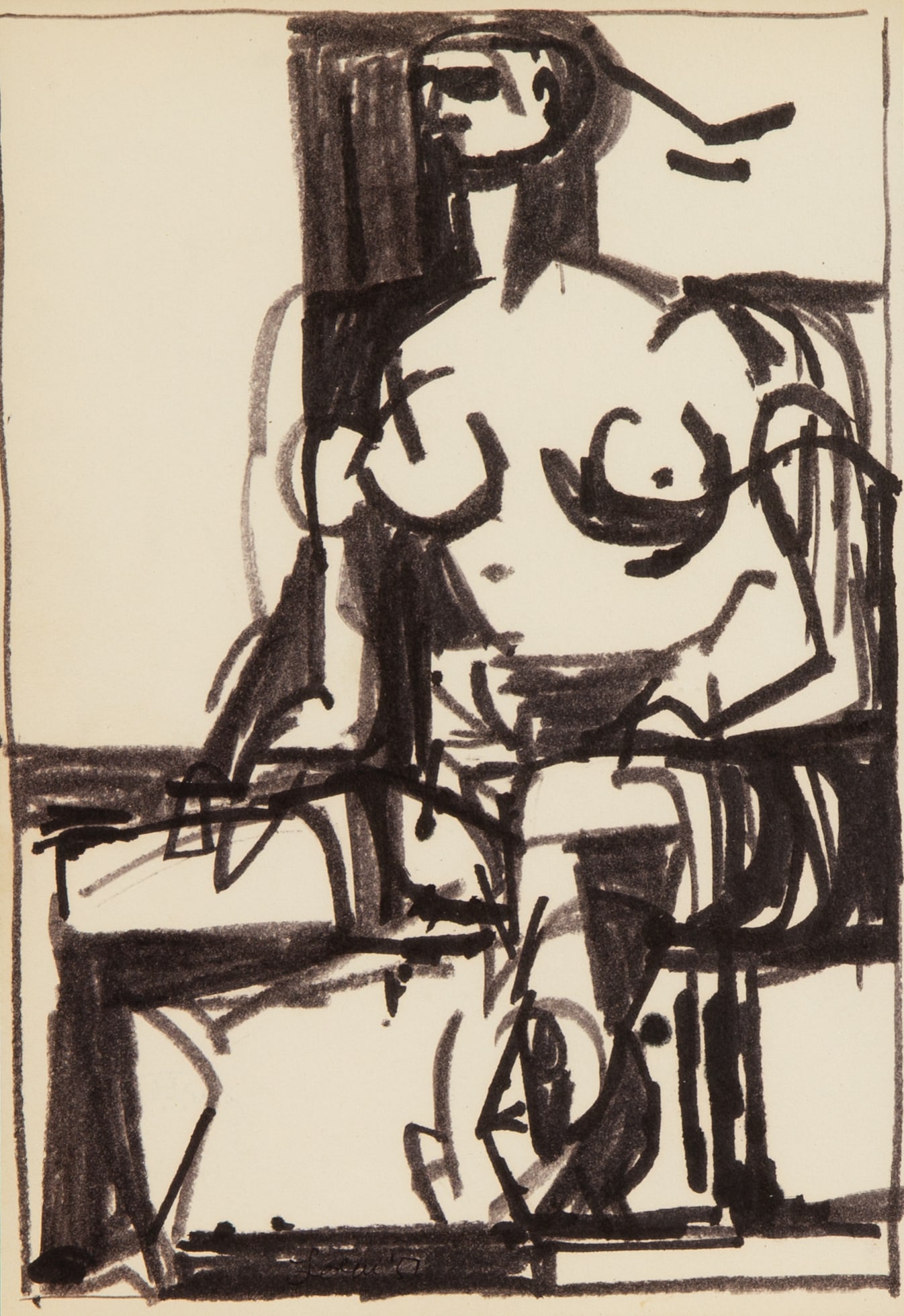 MICHAEL LOEW (AMERICAN 1907-1985): MICHAEL LOEW (AMERICAN 1907-1985) Nude, 1957 india ink on paper 22.3 x 15.2 cm (8 3/4 x 6 in.) framed dimensions: 25.4 x 33 cm (10 x 13 in.) signed lower center PROVENANCE Estate of the Artist N