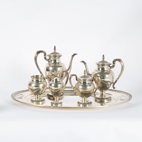 6 PIECE LUNT TREASURE STERLING SILVER COFFEE AND TEA SET
