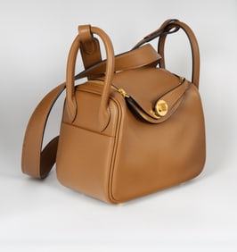 HERMES LINDY MINI VERSO BAG Z STAMP, ALEZAN/BISCUIT COLOR