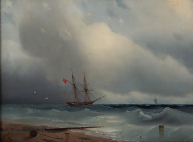 EMANUEL YAKOVLEVICH MAHTESYAN (ARMENIAN 1857-1908) IN THE STUDIO OF IVAN AIVAZOVSKY  (1817-1900)