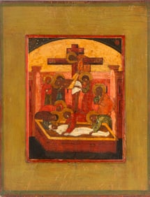 A RUSSIAN ICON OF THE DESCENT FROM THE CROSS AND THE ENTOMBMENT OF CHRIST, LATE 18TH-EARLY 19TH