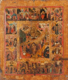 RUSSIAN ICON, RESURRECTION OF CHRIST AND DESCENT, 18TH CENTURY