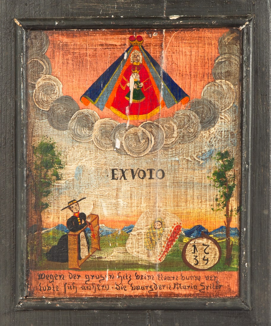 SOUTH GERMAN EX VOTO WOODEN FOLK ART PANEL (1 of 3)