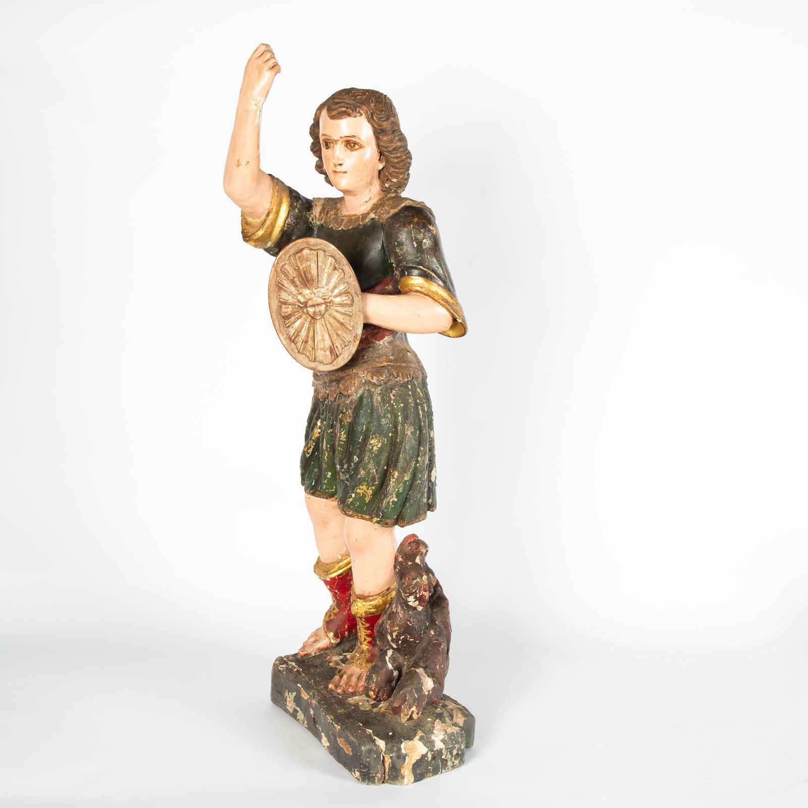 LARGE POLYCHROME SCULPTURE OF SAINT MICHAEL ARCHANGEL, SPANISH/ITALIAN, 18TH CENTURY (1 of 7)