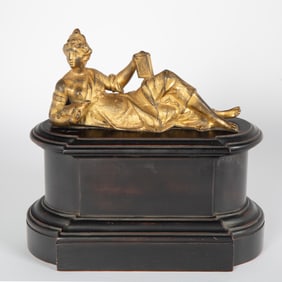 EUROPEAN 19TH CENTURY GILT-BRONZE RECLINING FEMALE FIGURE