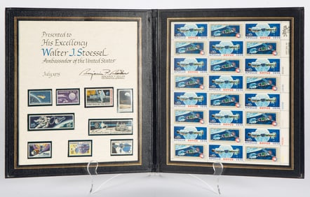 [PHILATELY] A COLLECTION OF US SPACE STAMPS PRESENTED TO WALTER STOESSEL, AMBASSADOR OF THE UNITED