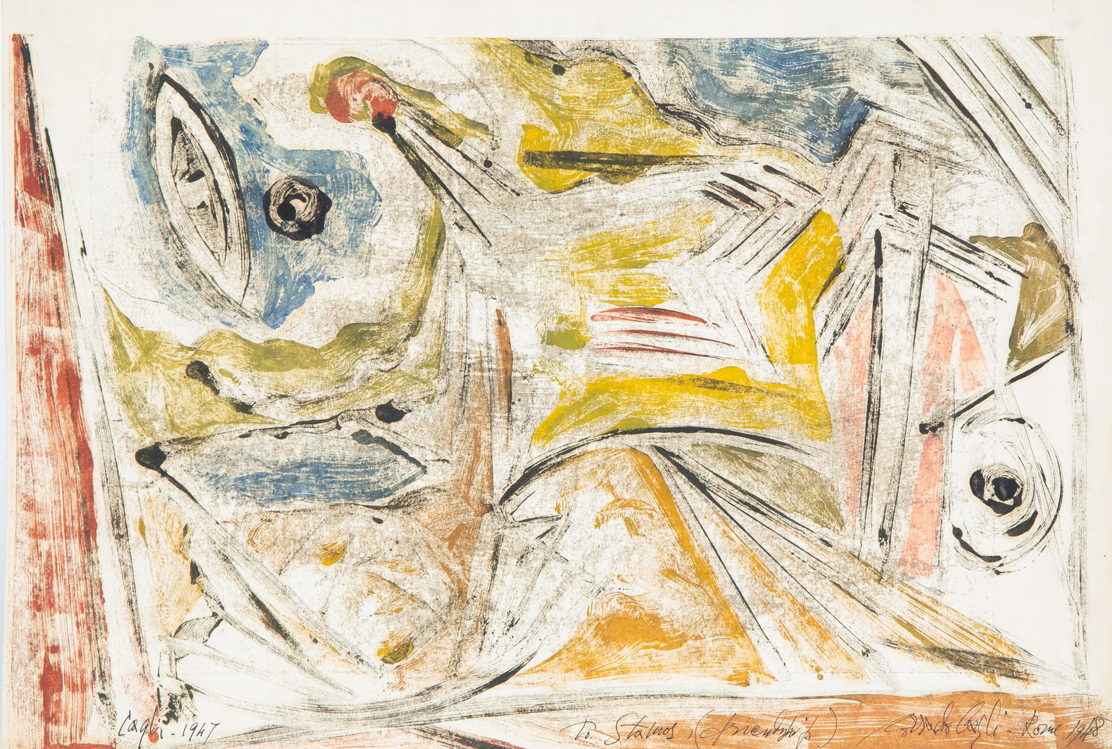 CORRADO CAGLI (ITALIAN 1910-1976): CORRADO CAGLI (ITALIAN 1910-1976) Abstract, 1947 mixed media on paper 33 x 51 cm (13 x 20 in.) unframed signed and dated lower left "Cagli / 1947"; dedicated lower right "To Stamos, (friendship), Corr