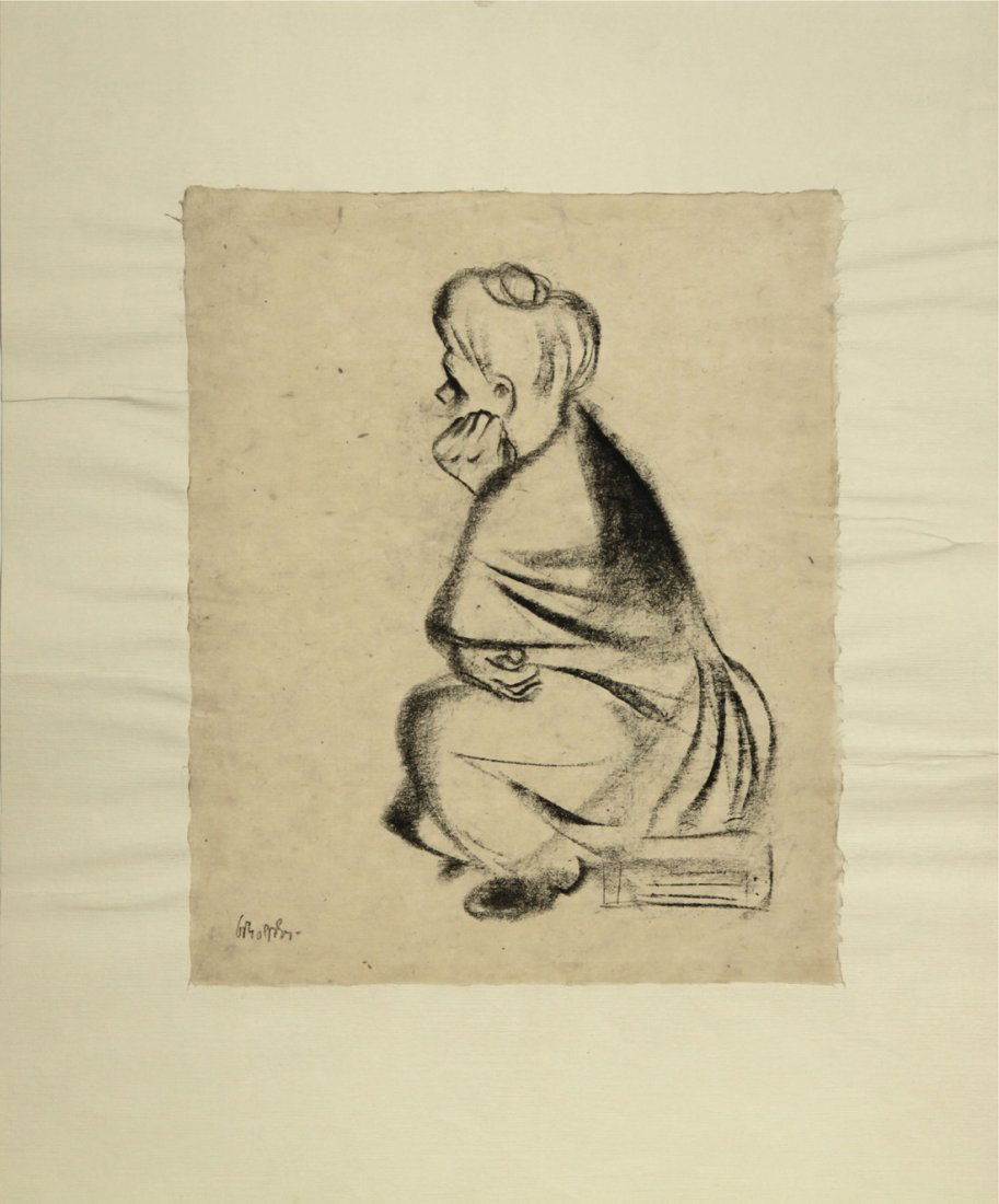 WILLIAM GROPPER (AMERICAN 1897-1977), “Waiting”, charco: WILLIAM GROPPER (AMERICAN 1897-1977), “Waiting”, charcoal on paper, 35 x 29 cm. (13 3/4 x 11 5/8 in.), signed lower left, titled and studio stamp on verso. PROVENANCE: Grosvenor Gallery, London. T