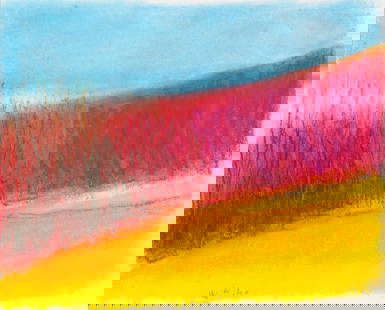WOLF KAHN (GERMAN-AMERICAN 1927-2020): WOLF KAHN (GERMAN-AMERICAN 1927-2020) Untitled (Pink, Orange, Green) pastel on paper 14 x 17 in. (35.6 x 43.2 cm) framed dimensions: 47.7 x 55.5 cm (18 3/4 x 21 7/8 in.) signed lower left CONDITION Ob