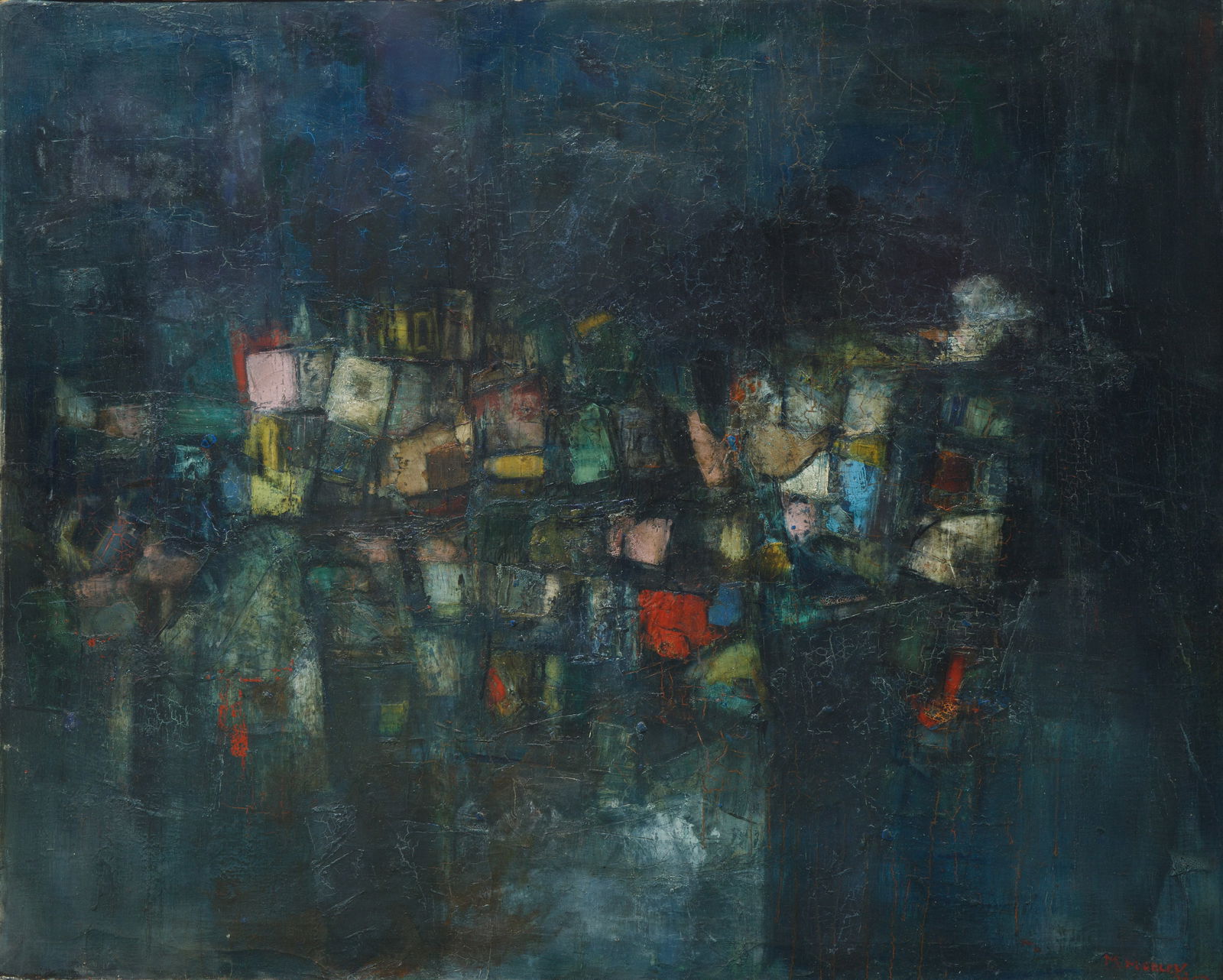 MALCOLM MORLEY (BRITISH-AMERICAN 1931-2018): MALCOLM MORLEY (BRITISH-AMERICAN 1931-2018) Untitled Abstraction, 1957 oil on canvas 102 x 127 cm (40 1/8 x 50 in.) framed dimensions: 104 x 129 cm (41 x 50 3/4 in.) signed and dated lower right, insc