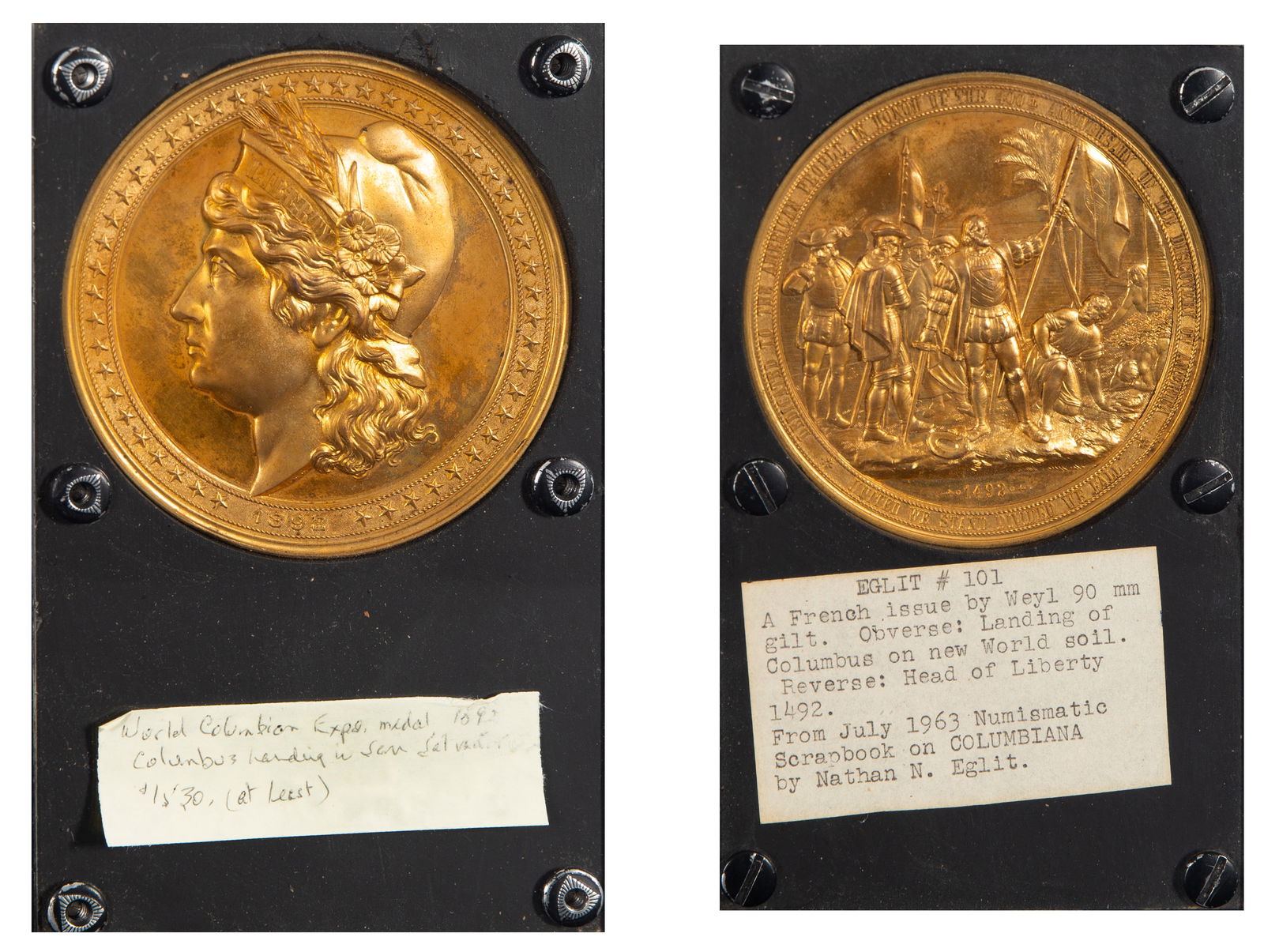 WORLD'S COLUMBIAN EXPO GILT LIBERTY HEAD MEDAL, 1892 (1 of 3)