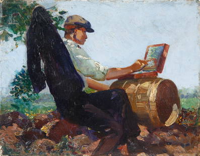 WILLIAM STARKWEATHER (SCOTTISH-AMERICAN 1879 - 1969): WILLIAM STARKWEATHER (SCOTTISH-AMERICAN 1879 - 1969) Painter, Karl Larsen, New Jersey , 1925 oil on canvas board 27 x 35.5 cm (10 5/8 x 14 in.) unframed signed lower right CONDITION The painting is in