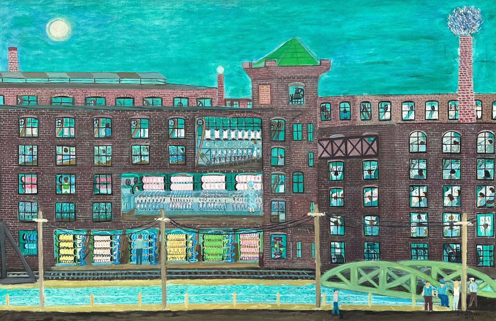 RALPH FASANELLA (AMERICAN 1914-1997): RALPH FASANELLA (AMERICAN 1914-1997) Lawrence 1912 / Working the Night Shift #2 (Mill Workers), 1978 oil on canvas 92 x 137 cm (36 1/8 x 54 in.) framed dimensions: 95 x 142 x 5 cm (37 3/8 x 56 x 2 in.