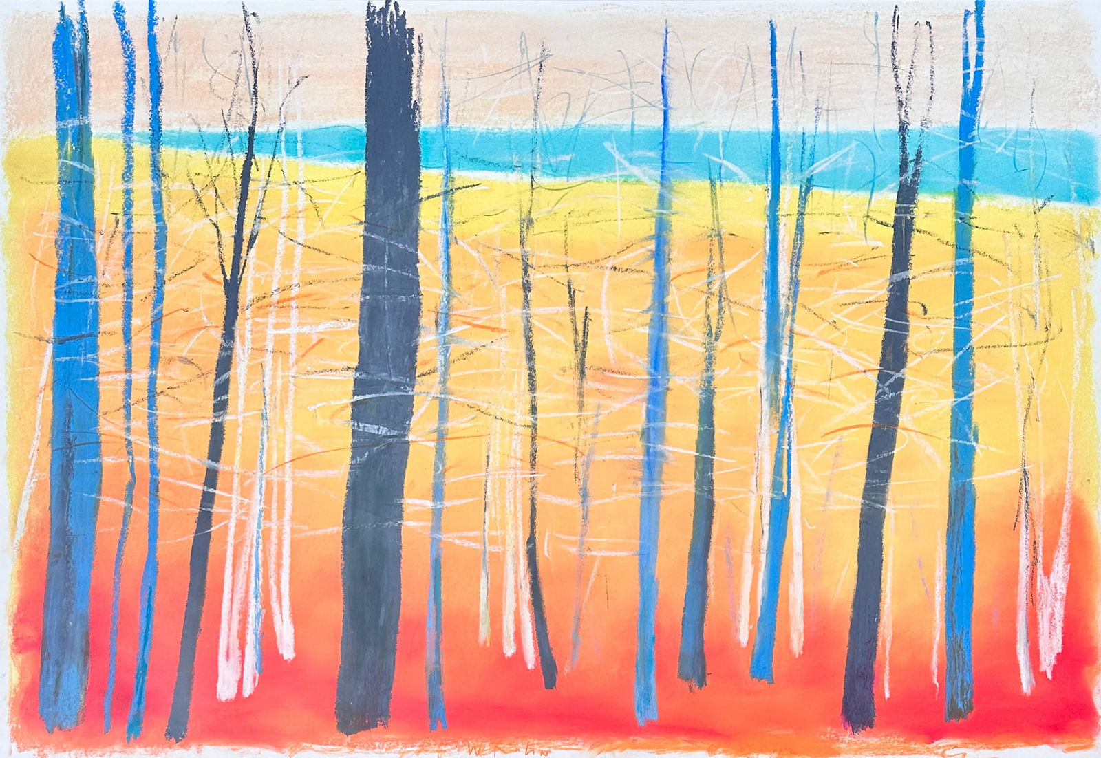 WOLF KAHN (GERMAN-AMERICAN 1927-2020): WOLF KAHN (GERMAN-AMERICAN 1927-2020) Untitled (Blue Black Trees) pastel and oil stick on paper 76.2 x 111.8 cm (30 x 44 in.) framed dimensions: 91 x 125.5 cm (35 3/4 x 49 3/8 in.) signed bottom cente