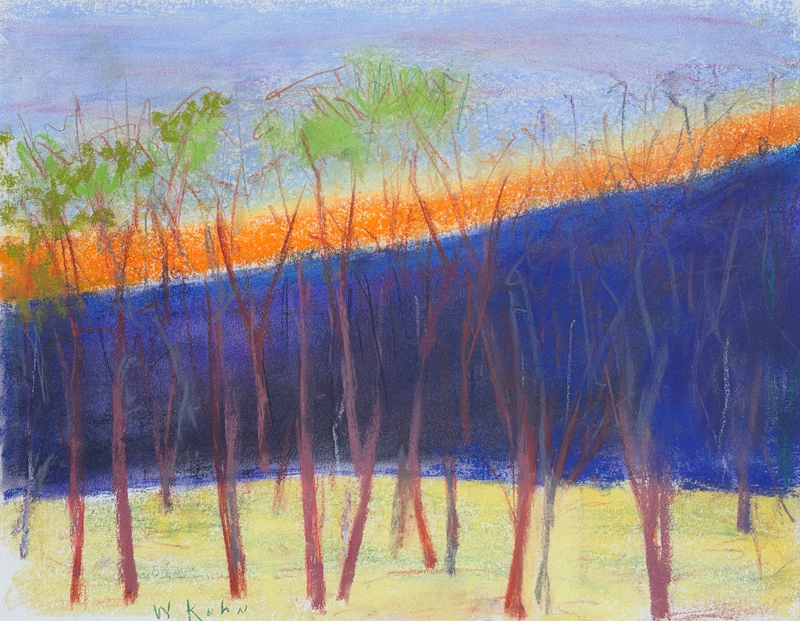 WOLF KAHN (GERMAN-AMERICAN 1927-2020): WOLF KAHN (GERMAN-AMERICAN 1927-2020) Untitled (Locust Trees over Deep Blue) pastel on paper 35.6 x 43.2 cm (14 x 17 in.) framed dimensions: 47.5 x 56 cm (18 3/4 x 22 in.) signed lower left PROVENANCE