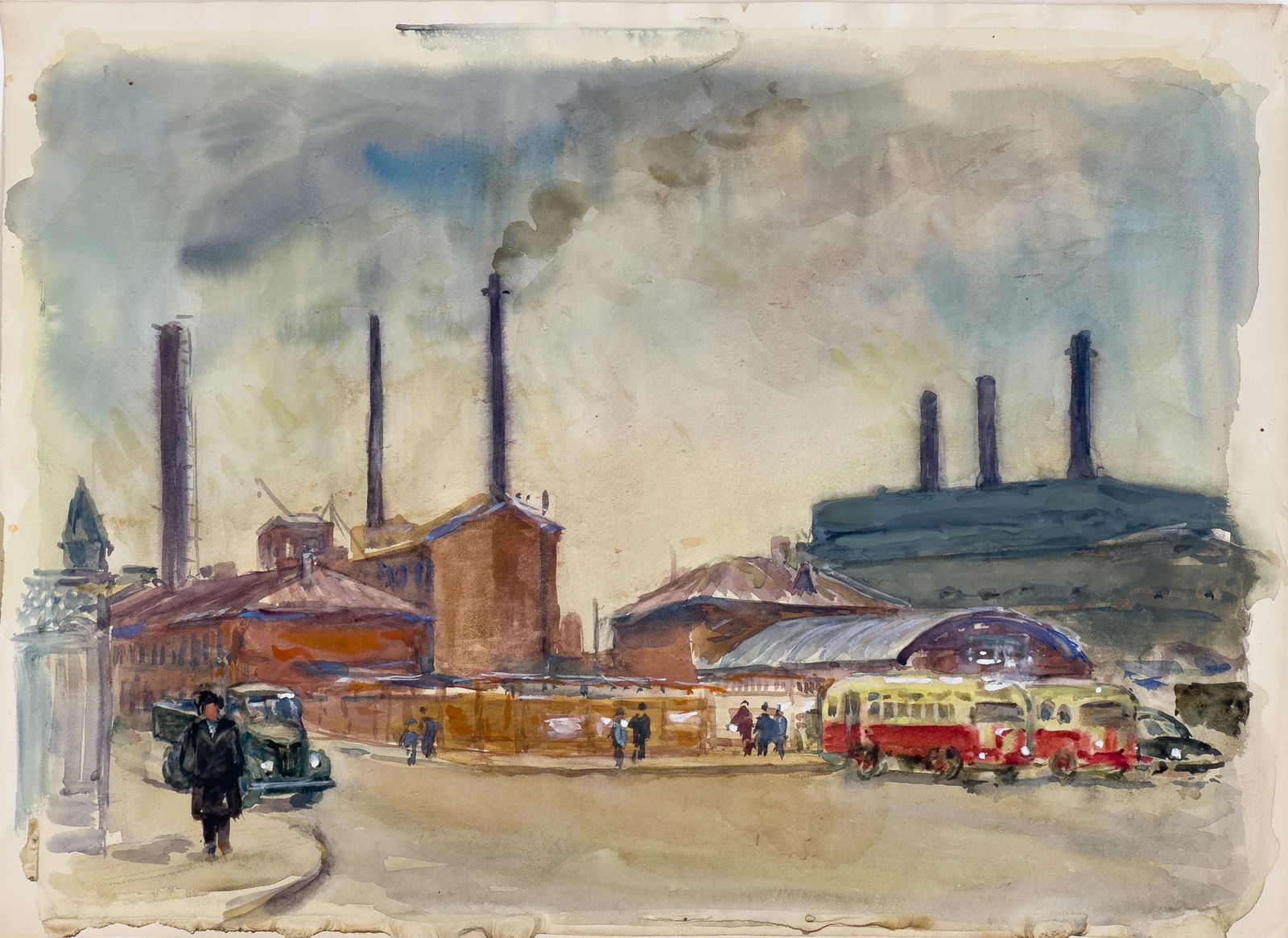OLGA KONSTANTINOVNA DEINEKO (UKRAINIAN RUSSIAN 1897-1970): OLGA KONSTANTINOVNA DEINEKO (UKRAINIAN RUSSIAN 1897-1970) The Factory watercolor on paper 31.2 x 42.2 cm (12 1/4 x 16 5/8 in.) n.b. In-house shipping is available for this item. Domestic shipping: $60