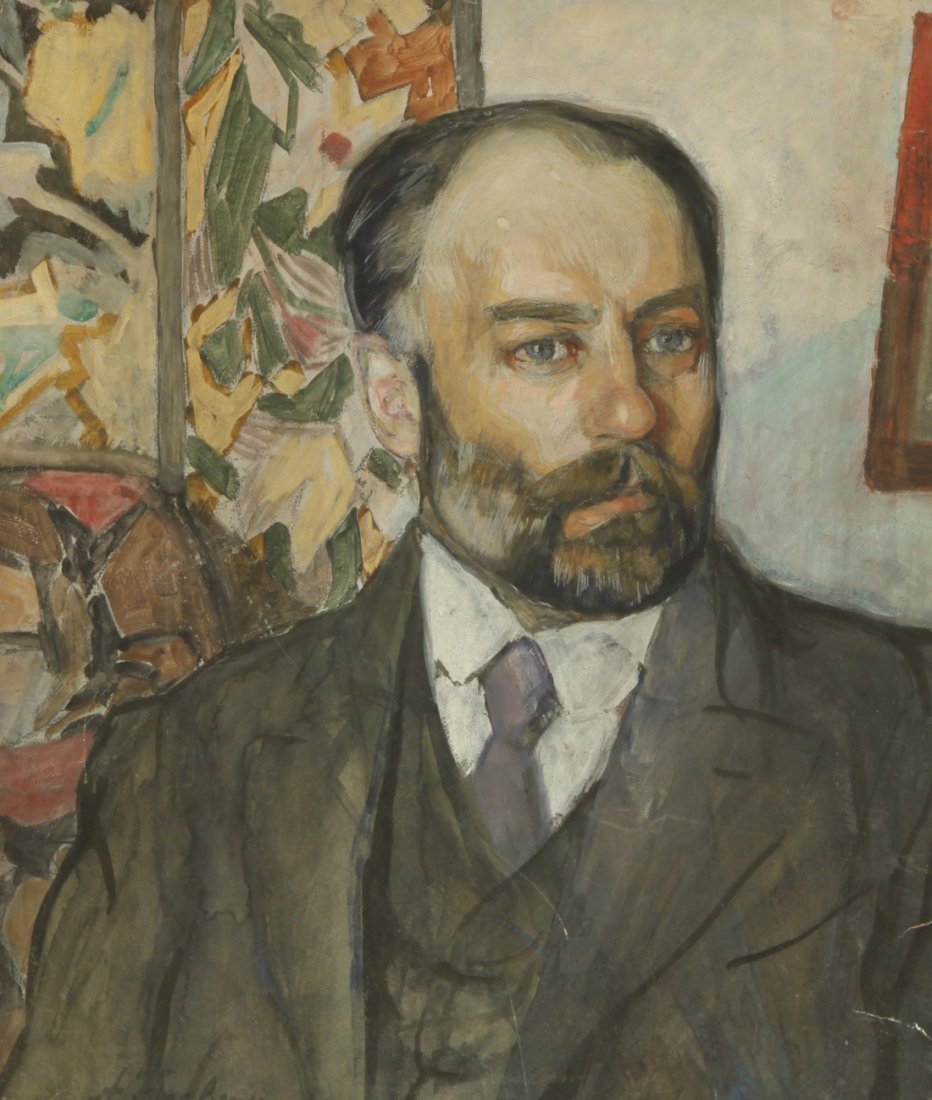 RUSSIAN GOUACHE PAINTING ALEKSANDR Y. GOLOVIN: ALEKSANDR YAKOVLEVICH GOLOVIN (RUSSIAN 1863-1930), 'Portrait of a Man' , gouache on paperboard, 53 x 44 cm. (20 7/8 x 17 1/4 in.), signed 'A. Golovin' lower left