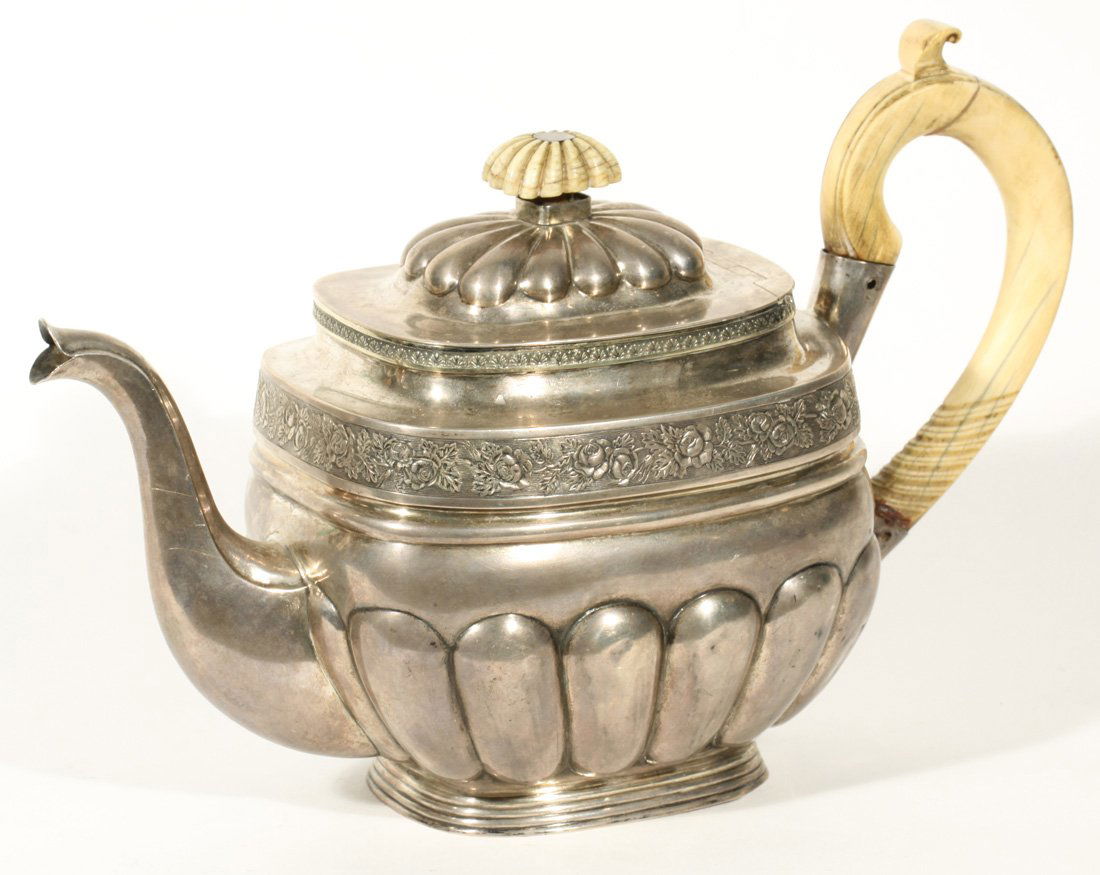 ANTIQUE RUSSIAN SILVER IVORY TEAPOT C1830