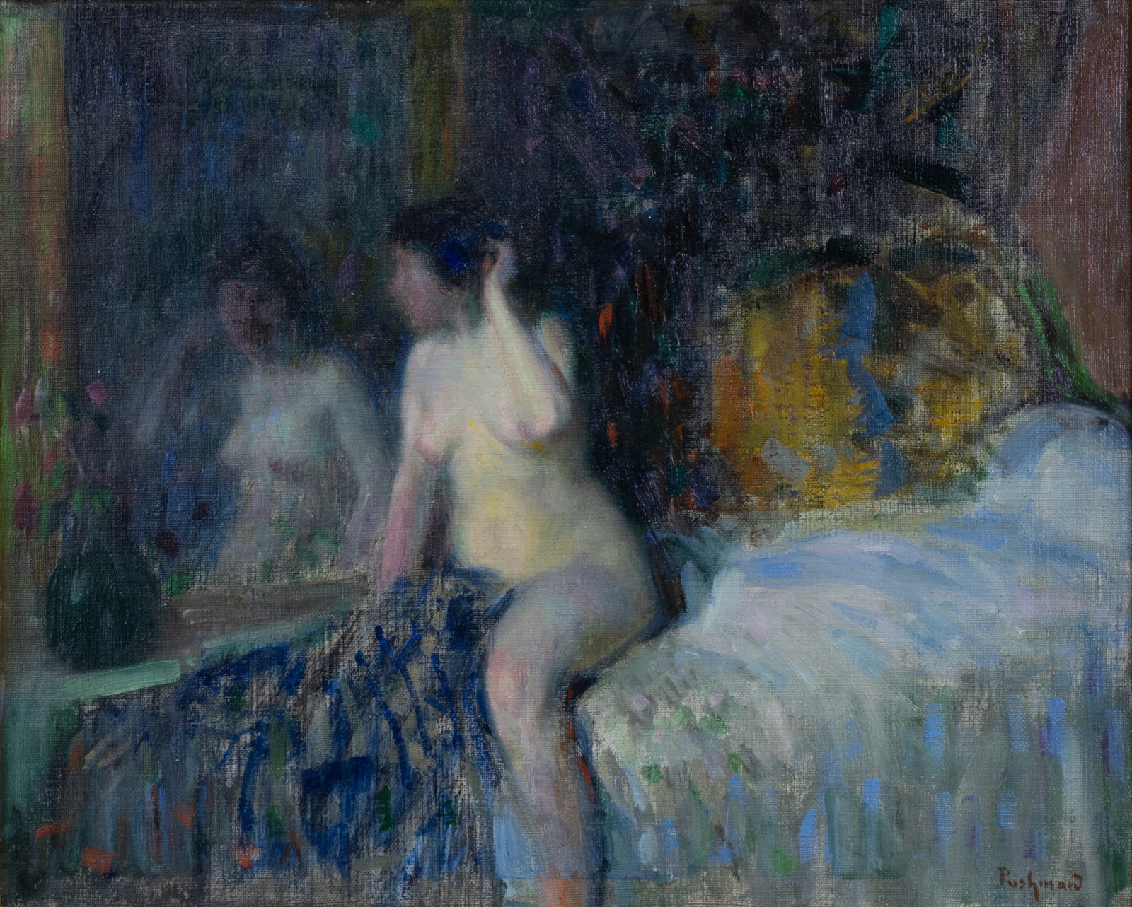 HOVSEP PUSHMAN (ARMENIAN-AMERICAN 1877-1966): HOVSEP PUSHMAN (ARMENIAN-AMERICAN 1877-1966) Reflections , oil on canvas 33 x 40.6cm (13 x 16 in) framed dimensions: 50.8 x 58.4 cm (20 x 23 in) signed lower right label on stretcher verso with Estate