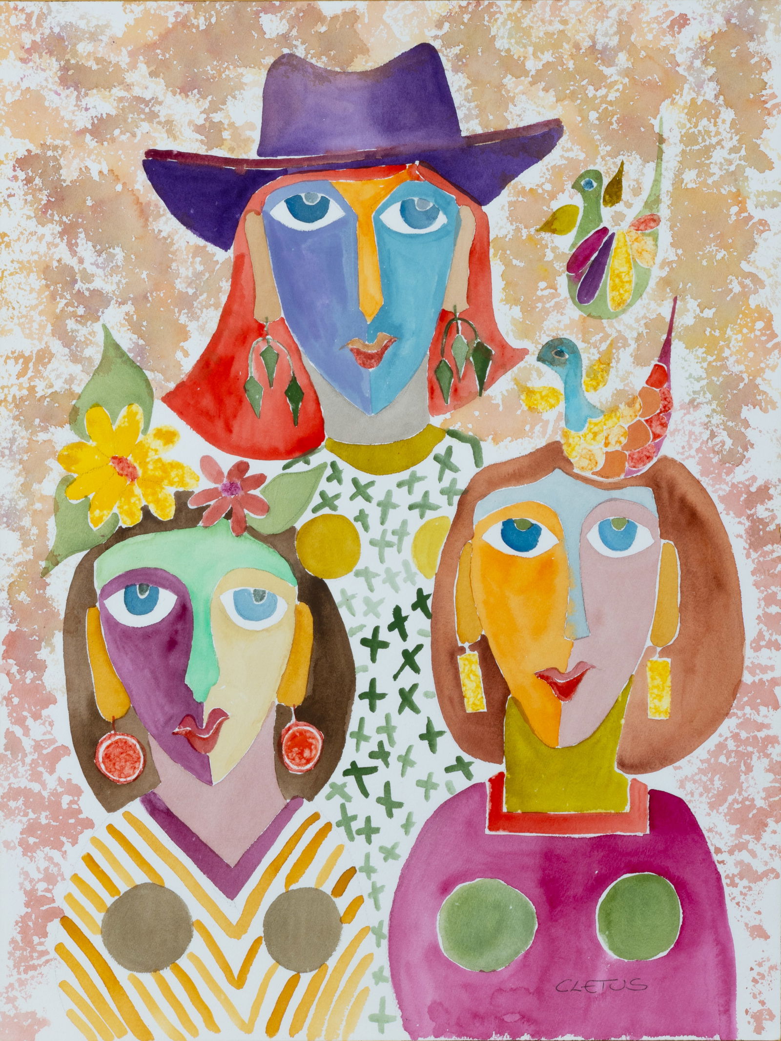 BROTHER CLETUS BEHLMANN (AMERICAN 1933-2016): BROTHER CLETUS BEHLMANN (AMERICAN 1933-2016) Three Women, watercolor on paper 61 x 46 cm (24 x 18 in.) framed dimensions: 82 x 66.5 cm (32 1/4 x 26 1/4 in.) signed lower right Keywords: Texas Modernis