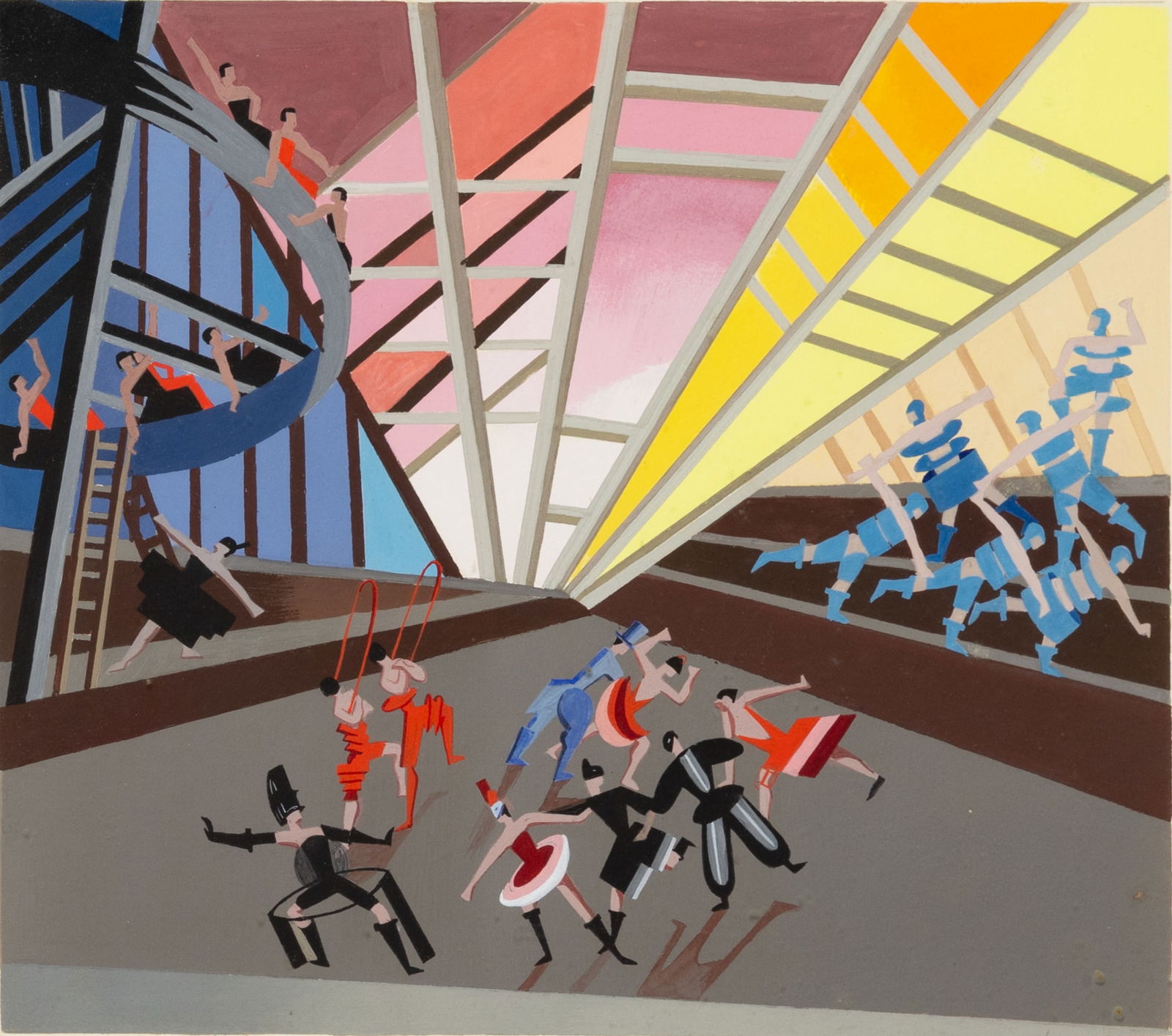 ALEKSANDRA EXTER (RUSSIAN-FRENCH 1882-1949): ALEKSANDRA EXTER (RUSSIAN-FRENCH 1882-1949) Revue, pl. 10 from the set, Decors de Theatre (Maquettes de Theatre, Paris), 1930 gouache on paper 26.5 x 31.5 cm (10 3/8 x 12 3/8 in.) framed dimensions: 4