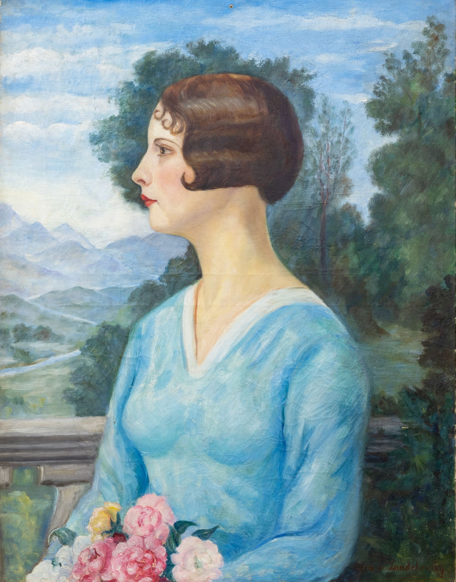 VERA LANDSCHEVSKY (RUSSIAN-FRENCH 1897-1960): VERA LANDSCHEVSKY (RUSSIAN-FRENCH 1897-1960) Portrait of a Young Woman, Oil on canvas 65.4 x 50.1 cm (25.75 x 19.75 in) framed dimensions: 74.2 x 60.9 (29.25 x 24 in) signed lower right PROVENANCE Cla