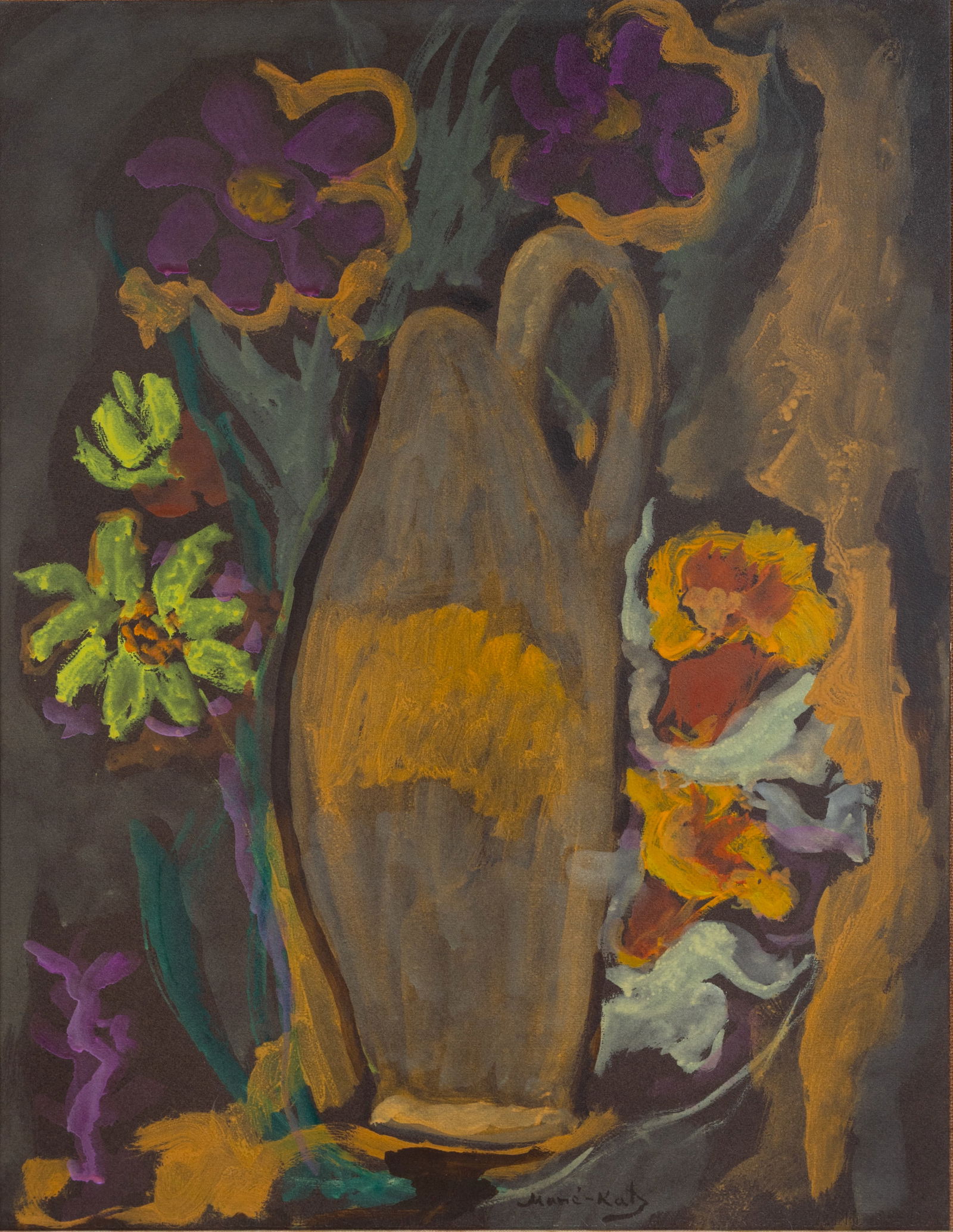 MANÉ-KATZ (FRENCH-UKRAINIAN 1894-1962): MANÉ-KATZ (FRENCH-UKRAINIAN 1894-1962) Vase en fleurs, gouache on board laid down on canvas 65 x 50 cm (25 1/2 x 19 3/4 in.) framed dimensions: 82 x 66 cm (32 1/4 x 26 in.) signed lower center PROVEN