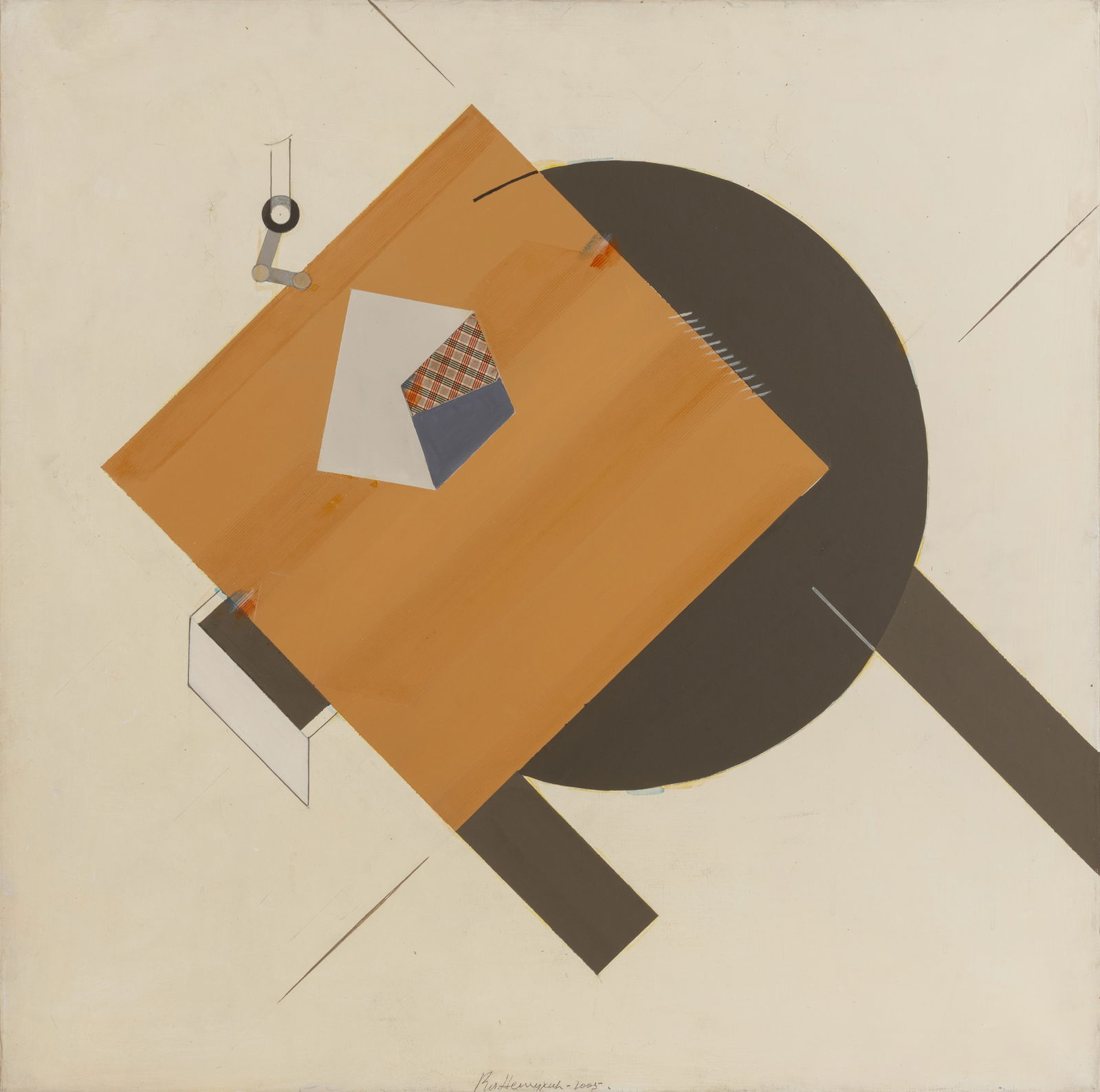 VLADIMIR NEMUKHIN (RUSSIAN 1925-2016): VLADIMIR NEMUKHIN (RUSSIAN 1925-2016) Krug-Kvadrat (Circle-square), 2005 acrylic on canvas 80.5 x 80.5 cm (31 5/8 x 31 5/8 in.) framed dimensions: 81.5 x 81.5 cm (32 1/8 x 32 1/8 in.) signed and dated