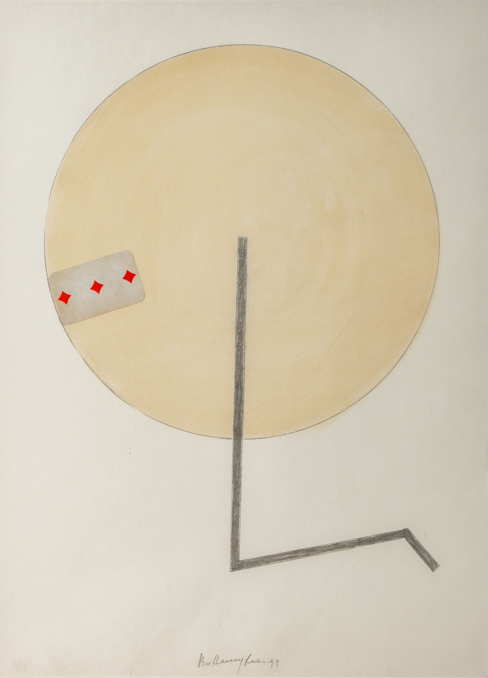 VLADIMIR NEMUKHIN (RUSSIAN 1925-2016): VLADIMIR NEMUKHIN (RUSSIAN 1925-2016) Untitled, 1993 watercolor, graphite and playing card on paper 67 x 49 cm (26 3/5 x 19 1/4 in.) [sight] framed dimensions: 80 x 60.5 cm (31 1/2 x 23 3/4 in.) signe