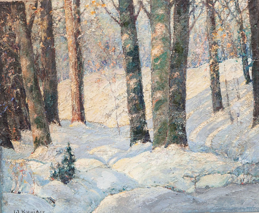 WALTER KOENIGER (AMERICAN 1881-1943): WALTER KOENIGER (AMERICAN 1881-1943) Snow Banks oil on canvas laid on board 51 x 61 cm (20 x 24 in.) signed 'W. Koeniger' lower left All artworks in this auction will be exhibited and auctioned in Ken