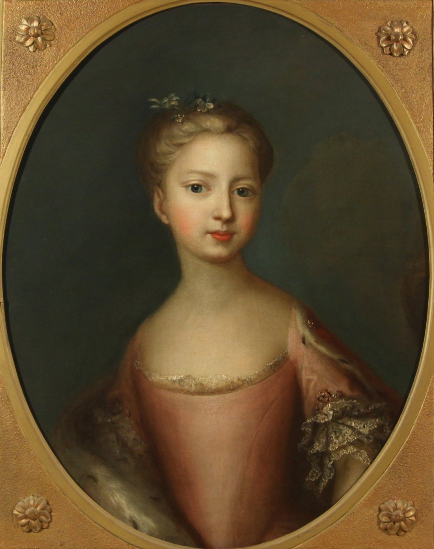 ATTRIBUTED TO LOUIS-MICHEL VAN LOO (FRENCH 1707-1771): ATTRIBUTED TO LOUIS-MICHEL VAN LOO (FRENCH 1707-1771) Young Girl in Pink oil on canvas with rounded corners laid on board 67.2 x 54.8 cm (26 1/2 x 21 1/2 in.) All artworks in this auction will be exhi