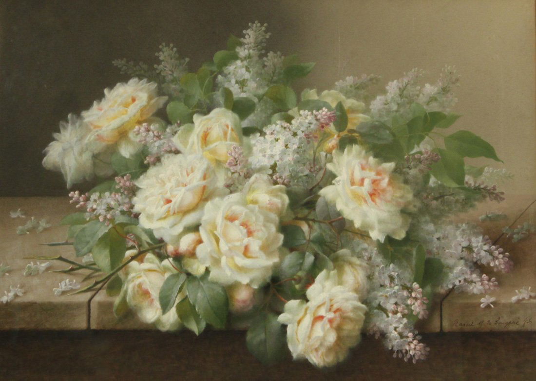 RAOUL MAUCHERAT DE LONGPRE (FRENCH 1855-1911): RAOUL MAUCHERAT DE LONGPRE (FRENCH 1855-1911) Still Life with Lilacs and Roses gouache on paper 51 x 71.5 cm (20 x 28 1/8 in.) signed 'Raoul M de Longpre' All artworks in this auction will be exhibite