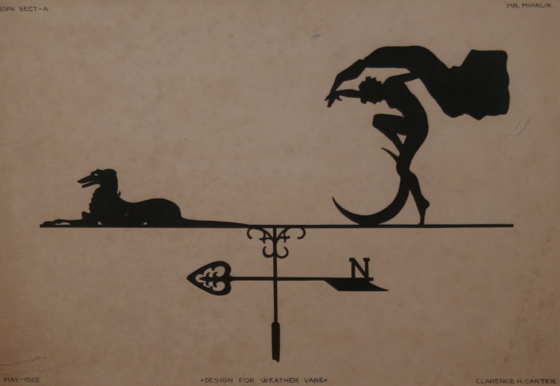 CLARENCE HOLBROOK CARTER (AMERICAN 1904-2000): CLARENCE HOLBROOK CARTER (AMERICAN 1904-2000) Design for Weather Vane, May 1925 ink on paper 8 1/2 x 12 1/2 in. (21.6 x 31.8 cm) signed lower right This drawing is an early work, executed while Carter